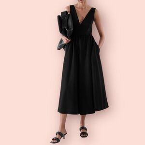 COS Black V Neck Scuba Midi Dress